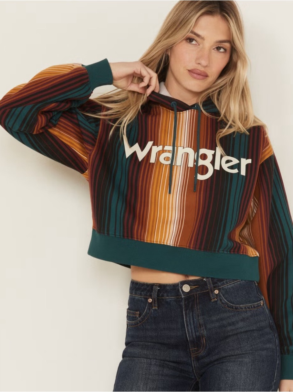 Wrangler Retro Serape Striped Cropped Hoodie Size Small
